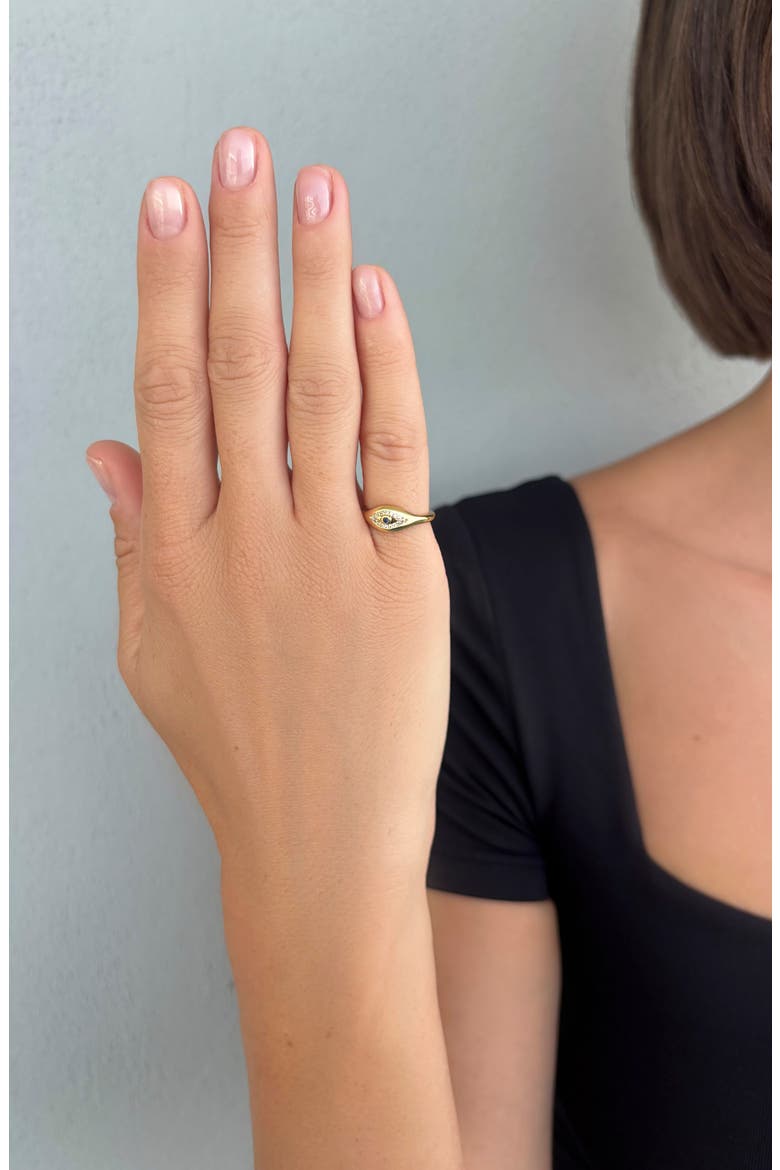 14k Gold Plated Cubic Zirconia Evil Eye Ring, Alternate, color, GOLD