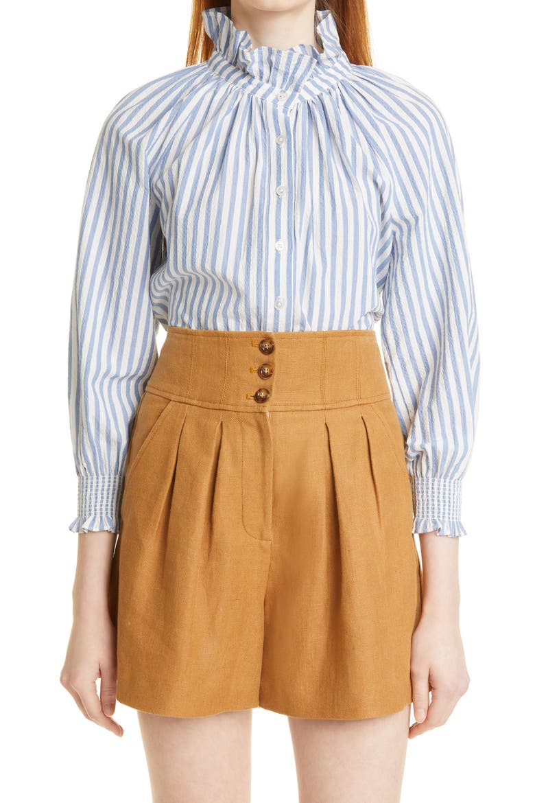 Calisto Ruffle Collar Blouse, Main, color, BLUE/ WHITE