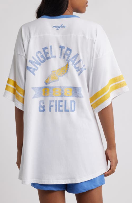 THE MAYFAIR GROUP THE MAYFAIR GROUP ANGEL TRACK OVERSIZED COTTON GRAPHIC T-SHIRT
