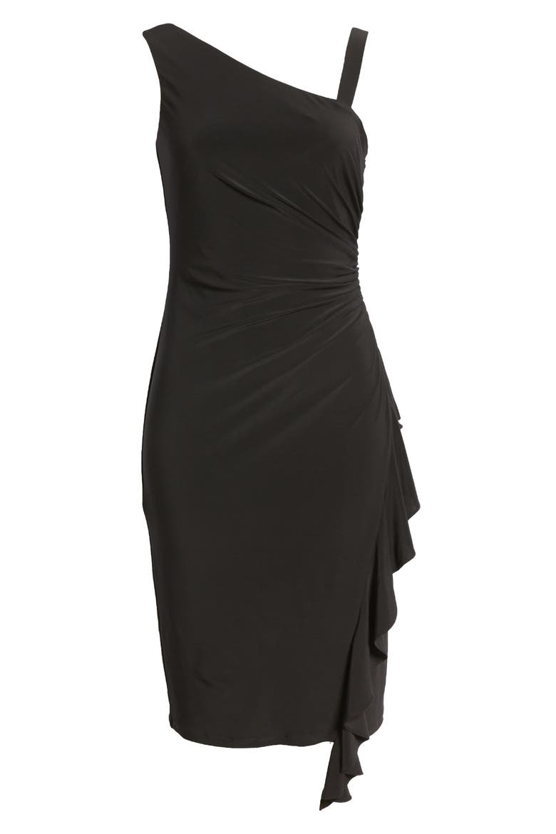 Asymmetrical Ruched Cocktail Dress, Alternate, color, BLACK