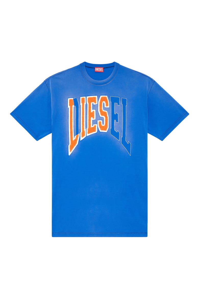 Distressed Collegiate Oversize Cotton T-Shirt, Alternate, color, BLUE