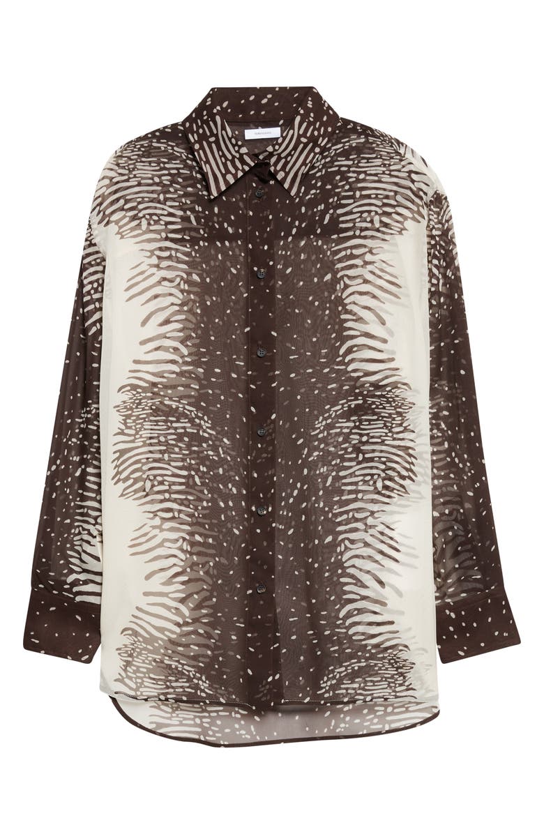FERRAGAMO Animal Print Silk Chiffon Button-Up Shirt, Alternate, color, 0967/ 701 Parchment/ Expresso