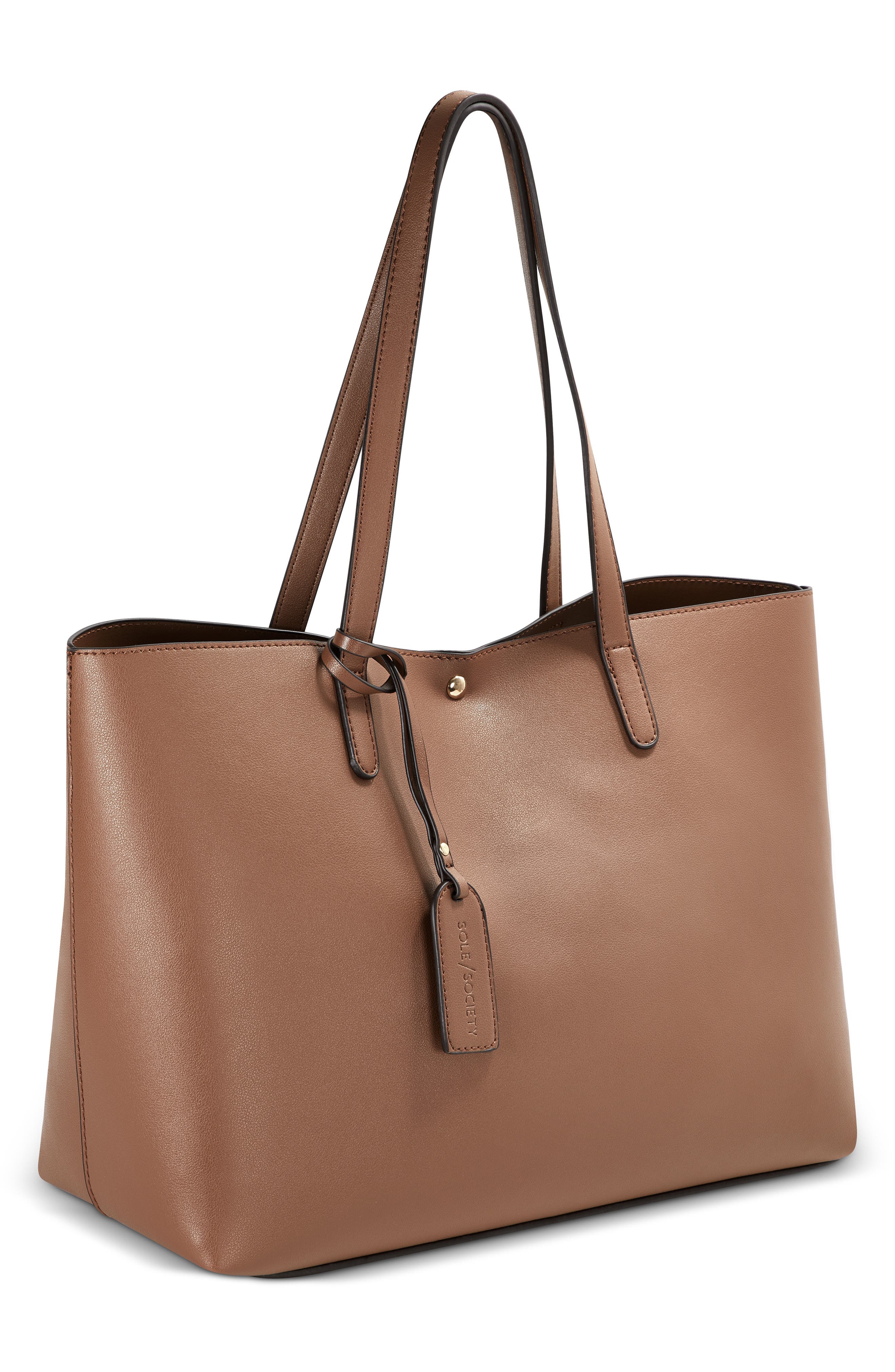 Zeda Faux Leather Tote, Alternate, color, COGNAC