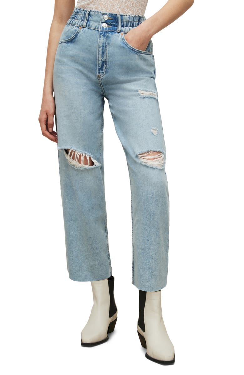 AllSaints Hailey Ripped High Waist Ankle Straight Leg Jeans, Main, color, 