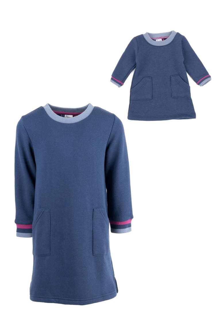 Girls Sweatshirt Dress with Matching Doll Dress, Alternate, color, NAVY