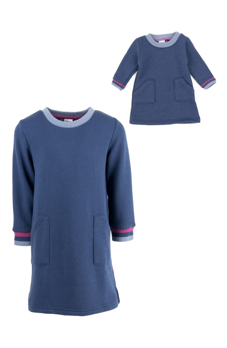 Leveret Girls Sweatshirt Dress with Matching Doll Dress, Alternate, color, Navy