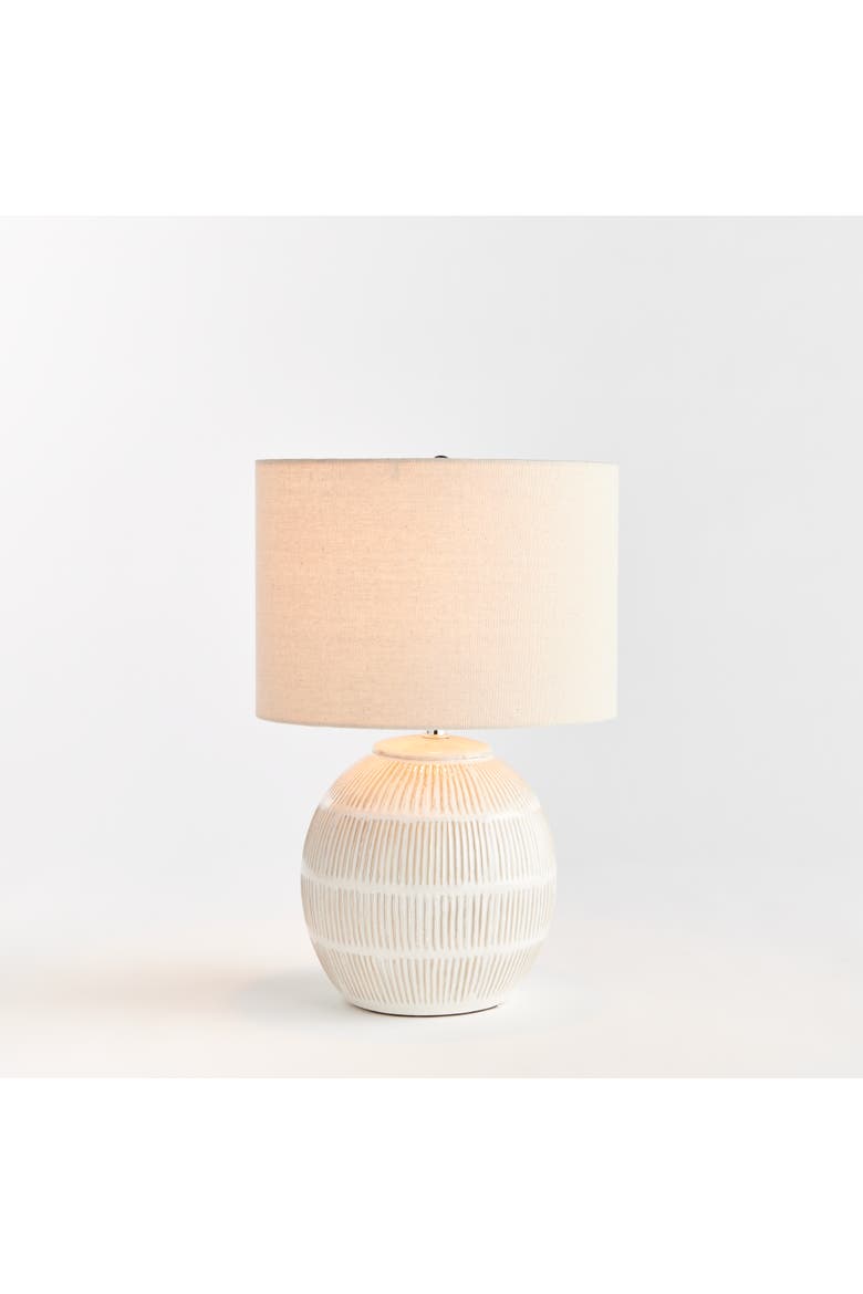 Antoni Hatch Mark Pattern Decorative Contemporary Table Lamp w/ Linen Shade, Alternate, color, White