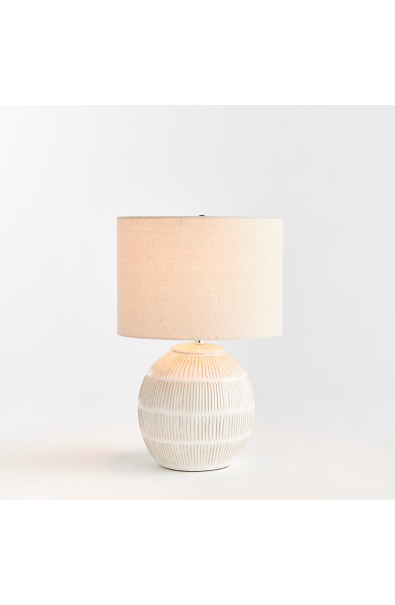 Napa Home & Garden Antoni Hatch Mark Pattern Decorative Contemporary Table Lamp w/ Linen Shade, Alternate, color, White