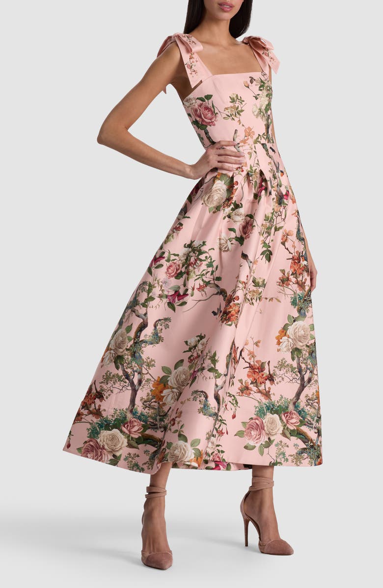 Alice + Olivia Hana Mixed Print Tie Strap Cotton Blend Dress, Alternate, color, Sunset Grove English Rose