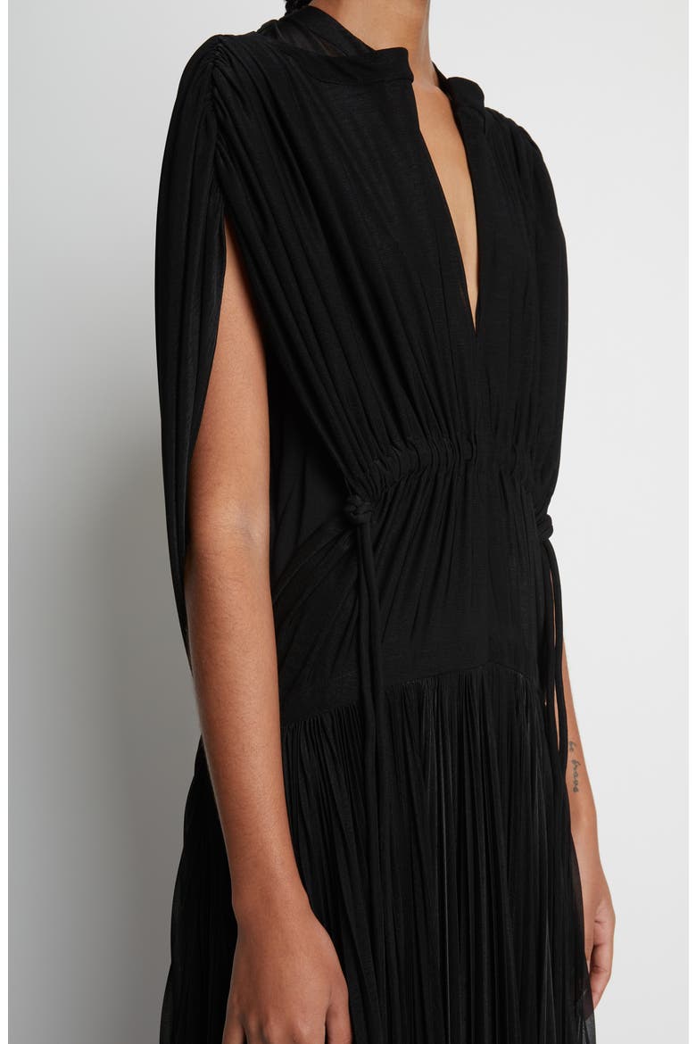 Pleated Cape Sleeve Gauze Jersey Dress, Alternate, color, BLACK