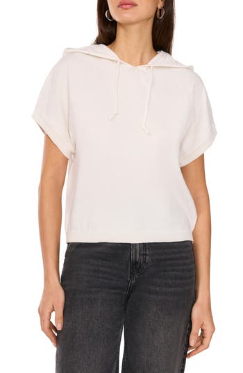 Vince Camuto Short Sleeve Hooded Sweater In White