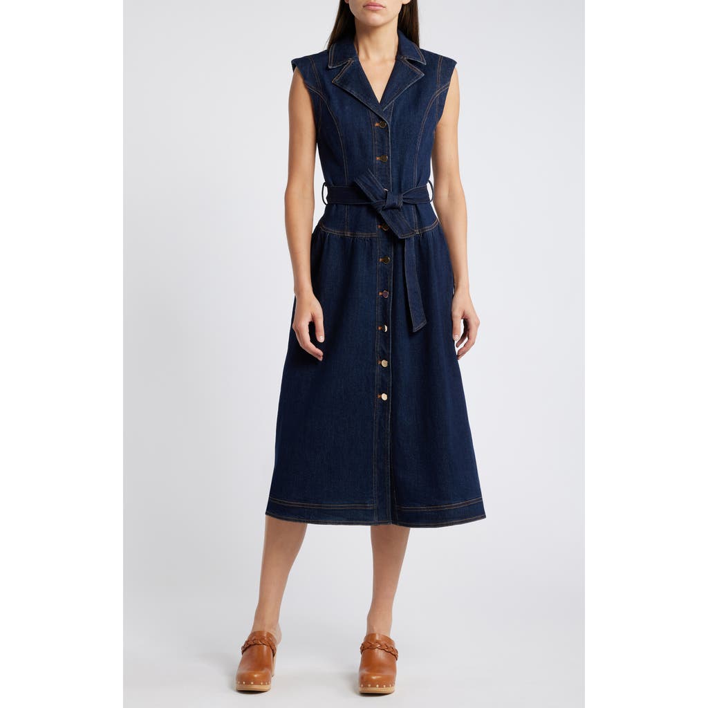 Adelyn Rae Sleeveless Denim Midi Dress In Navy Denim