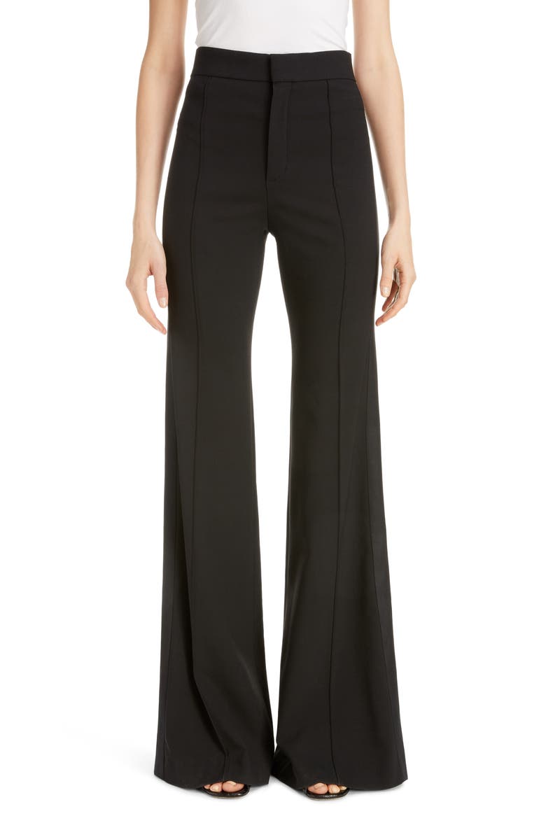 Chloé Side Stripe Pintucked Stretch Wool Flare Pants, Main, color, 