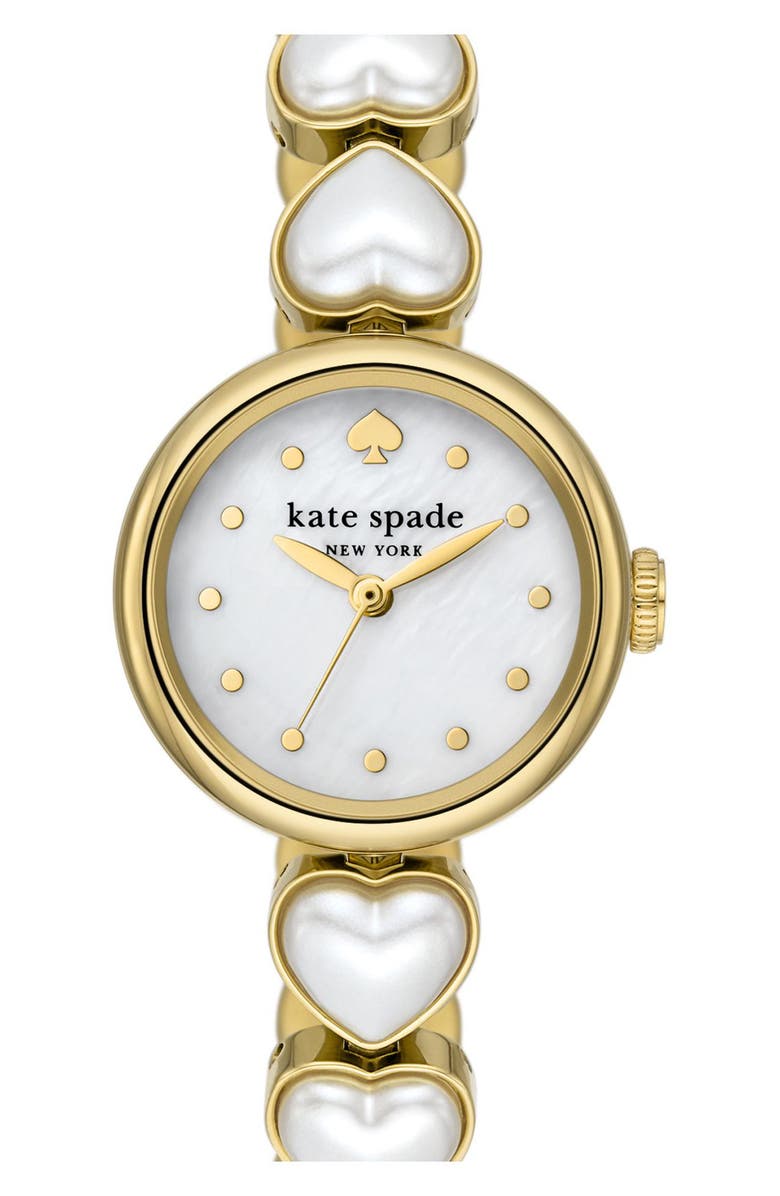 Kate Spade New York monroe imitation pearl heart bracelet watch, 24mm, Alternate, color, Gold