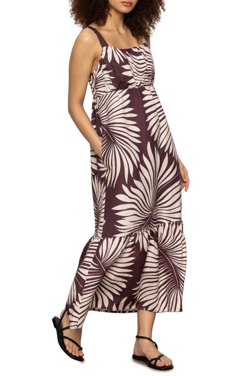 Sanctuary Sundance Palm Print Linen Blend Dress In Brown