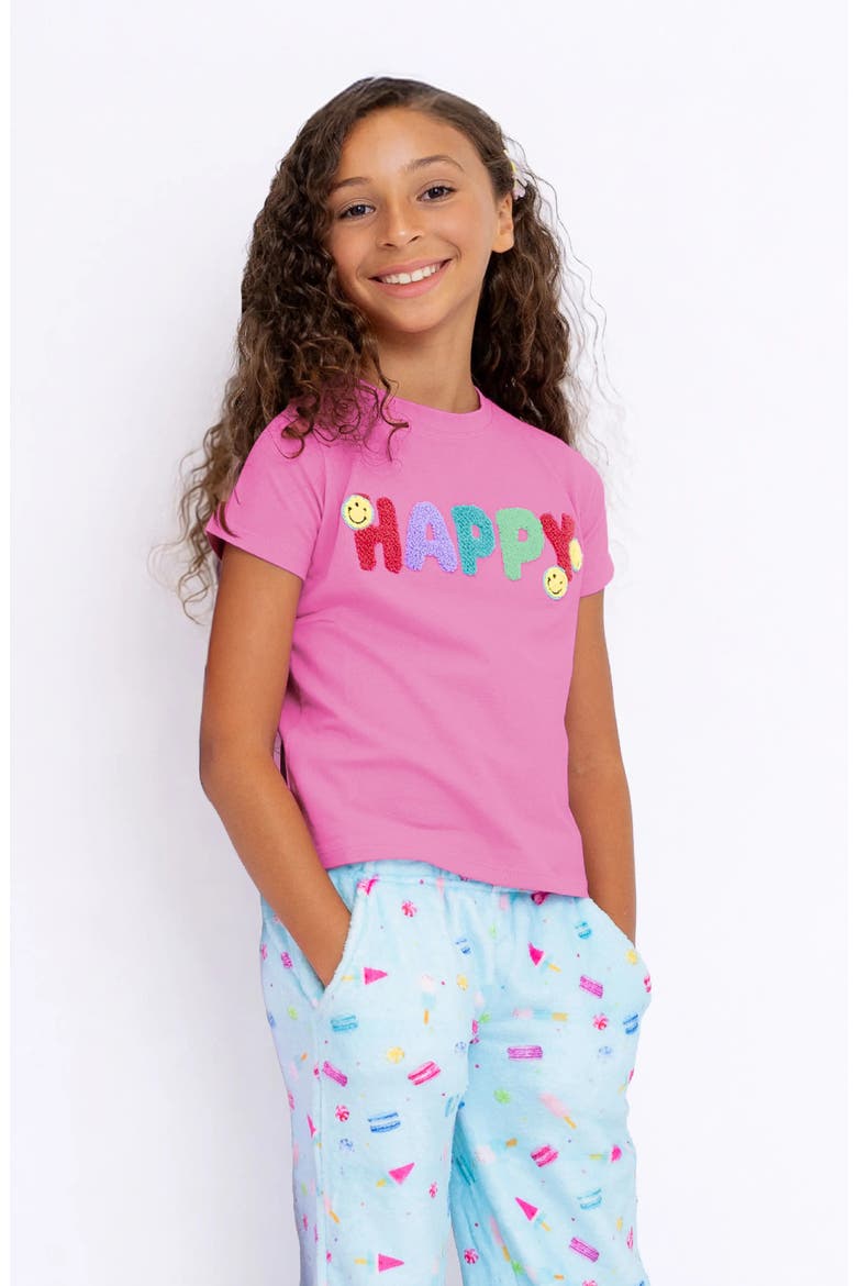 Happy Applique Short Sleeve Tee, Alternate, color, Medium Pink