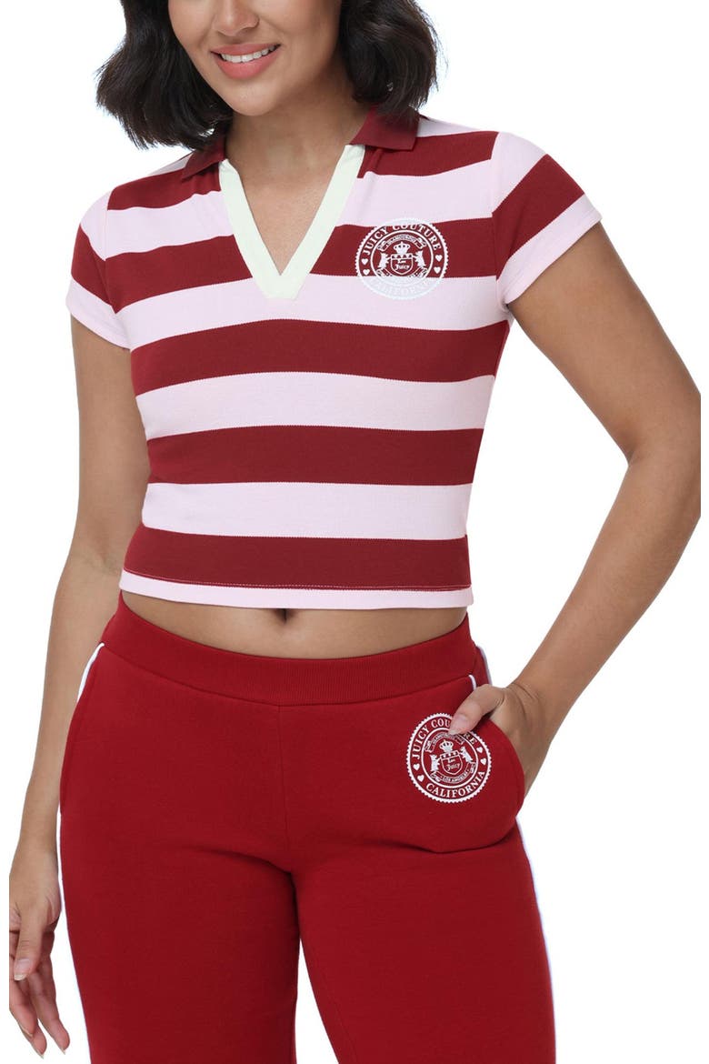 Cropped Striped Polo Knit Top, Main, color, RED DAHLIA/SOFT GLOW COMBO