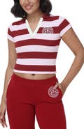 Juicy Couture Cropped Striped Polo Knit Top