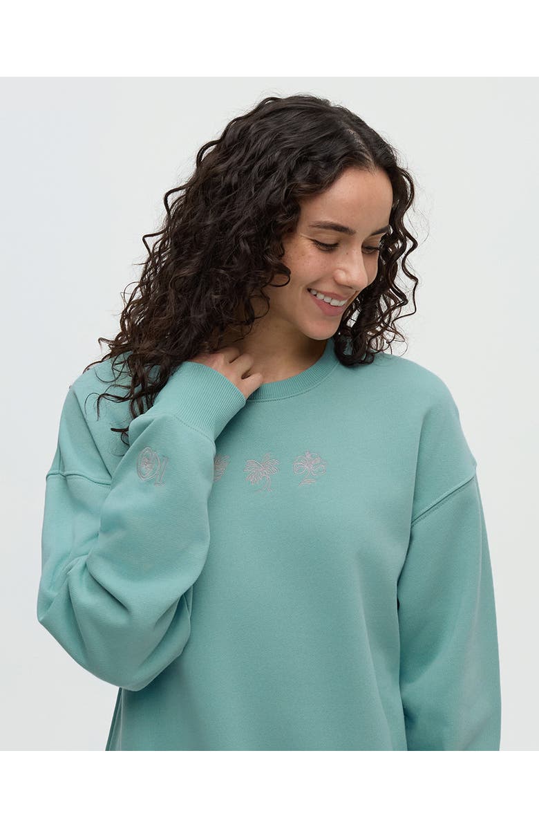 tentree Haiti Embroidery Relaxed Crew, Alternate, color, Turquoise Sky/White