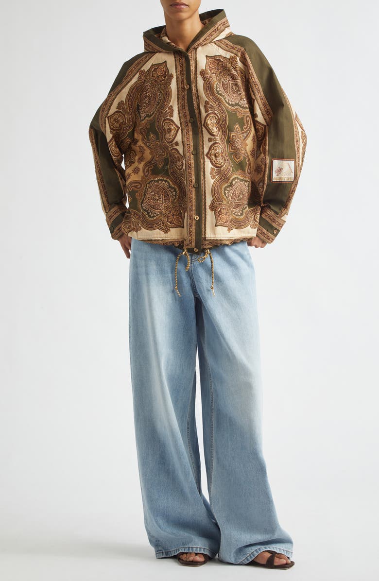 Zimmermann Mahon Paisley Print Hooded Button-Up Shirt, Alternate, color, Olive Paisley