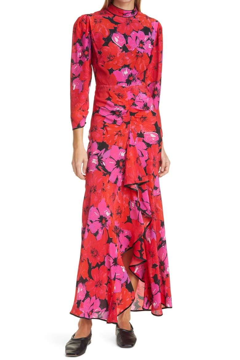 Dani Floral Print Silk Maxi Dress, Main, color, MYSTIC BLOOM PINK