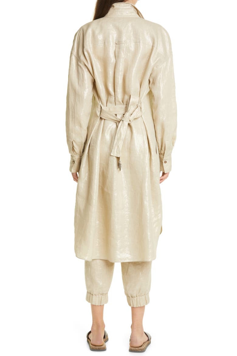 Metallic Linen Long Sleeve Shirtdress, Alternate, color, PLATINO