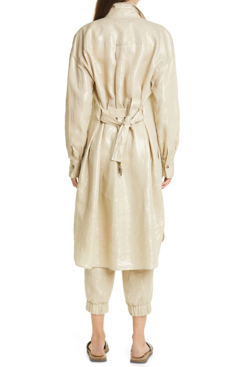 Brunello Cucinelli Metallic Linen Long Sleeve Shirtdress, Alternate, color,