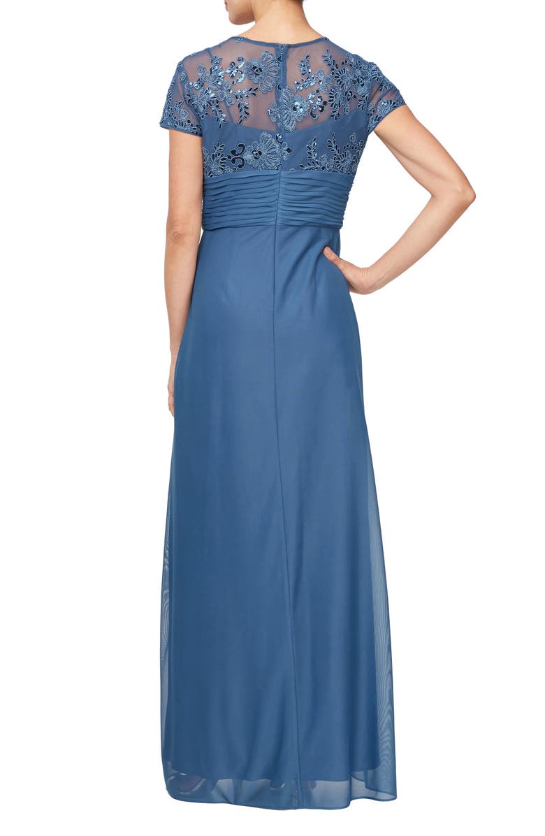 Alex Evenings Lace & Sequin Chiffon Gown, Alternate, color, Vintage Blue