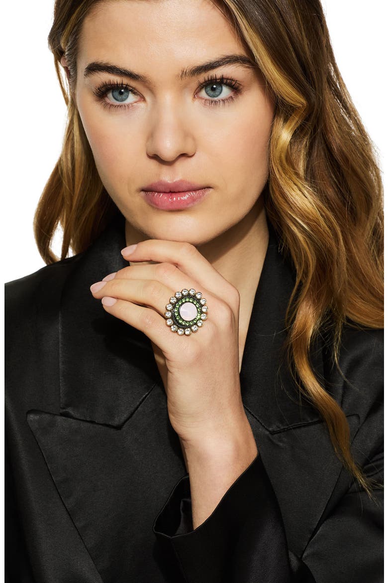 Octavia Crystal Double Halo Cocktail Ring, Alternate, color, PINK