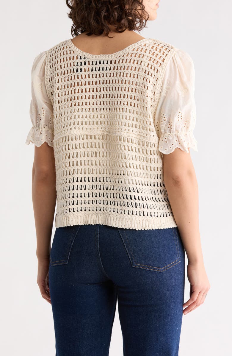Forgotten Grace Cotton Eyelet Puff Sleeve Crochet Top, Alternate, color, Natural