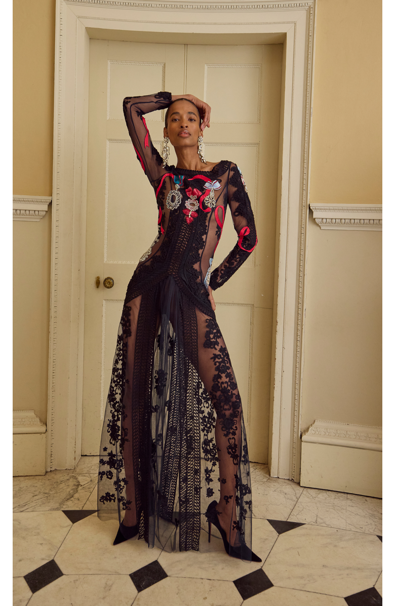 Temperley London Diamantine Tattoo Dress, Alternate, color, Navy