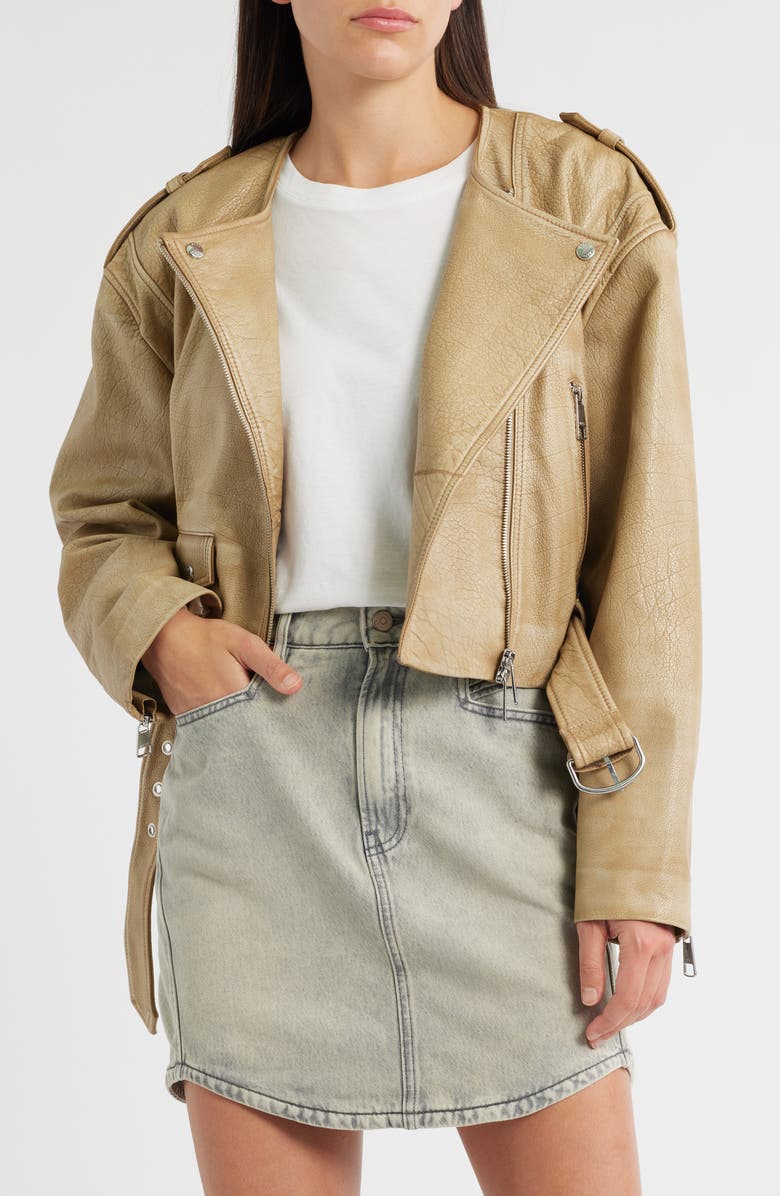 BOSS Orange Sadora Leather Biker Jacket, Main, color, 