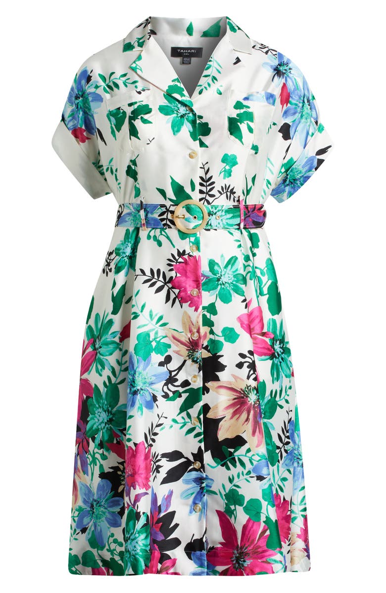 Tahari ASL Floral Midi Shirtdress, Alternate, color, Ivory Multi