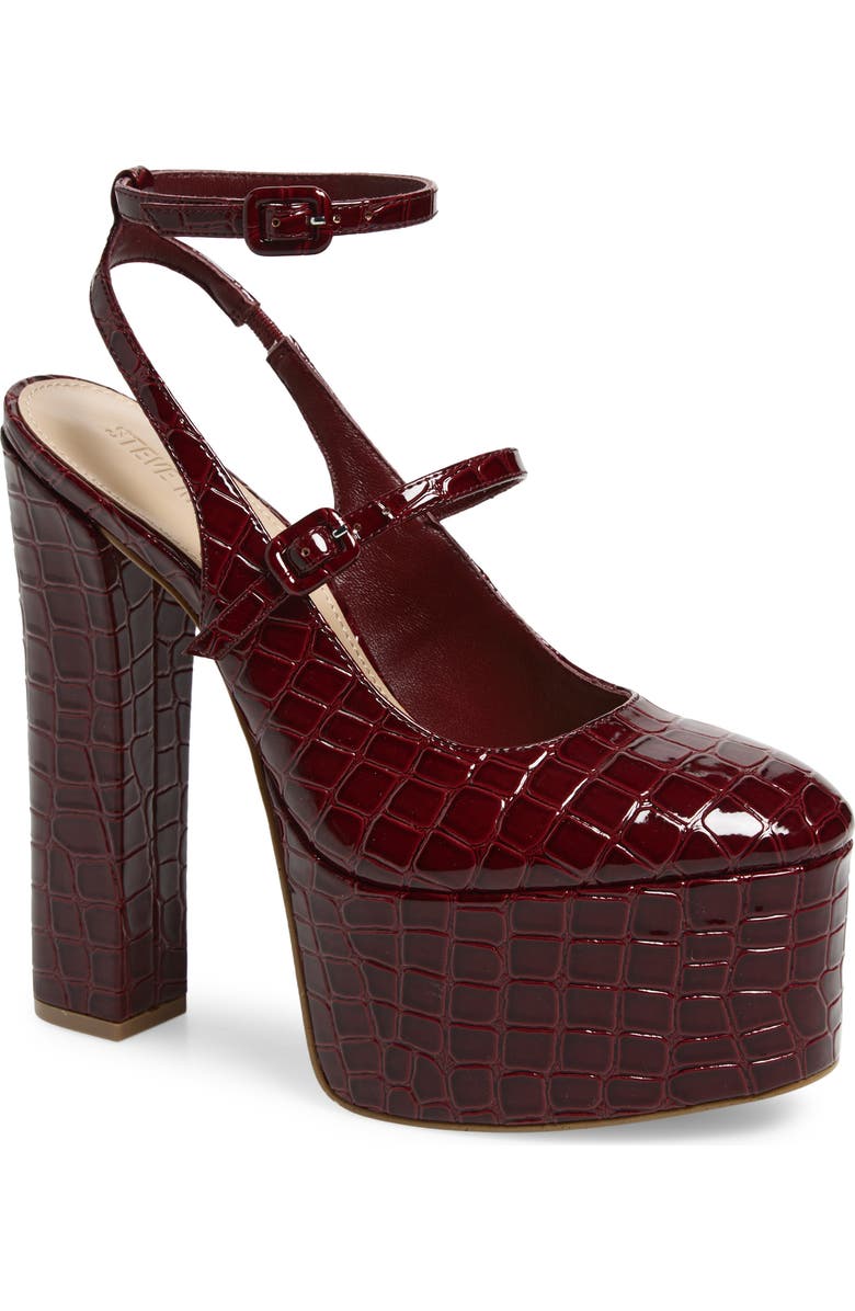 Steve Madden Scotlyn Ankle Strap Platform Pump, Main, color, Red Croco