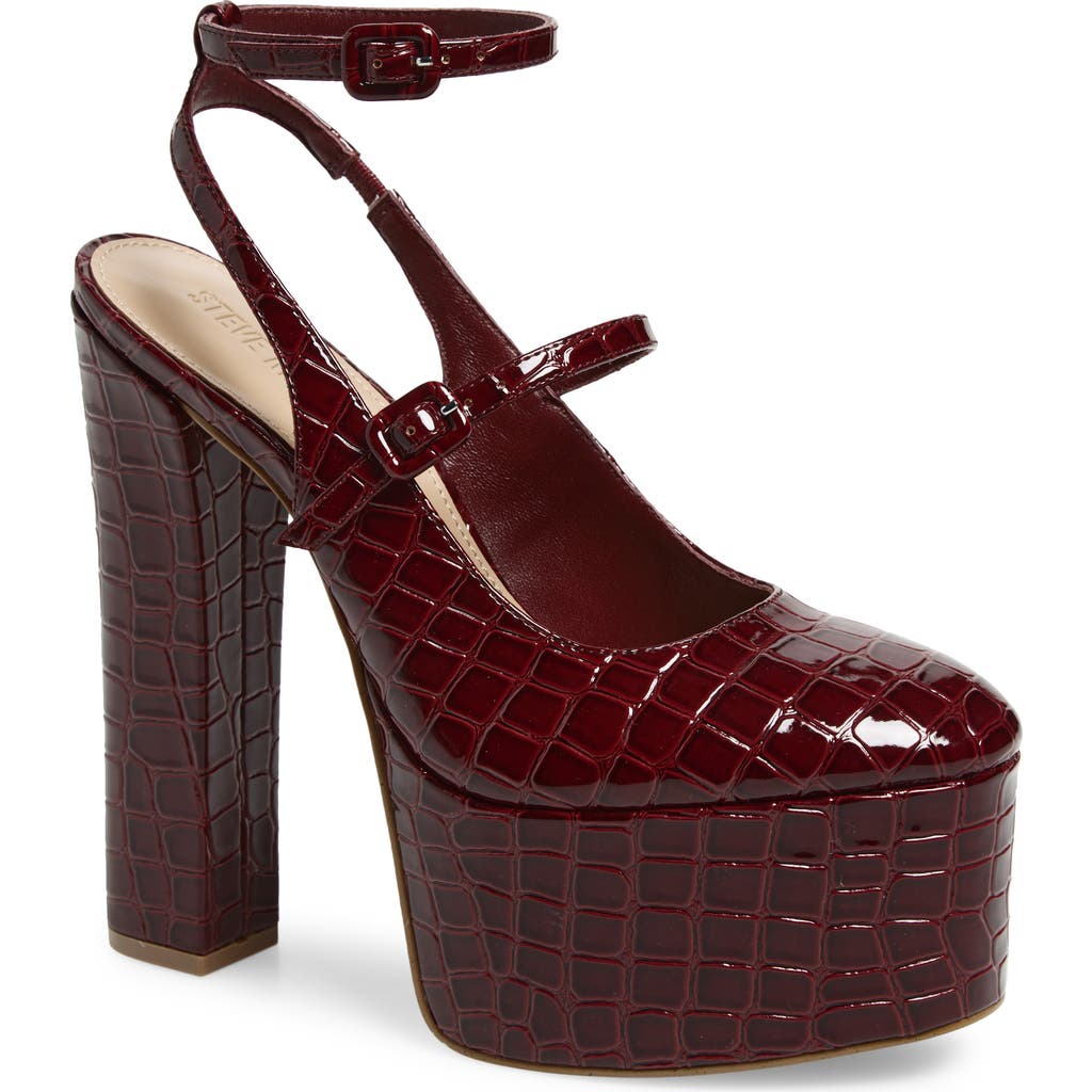 Steve Madden Scotlyn Ankle Strap Platform Pump In Burgundy