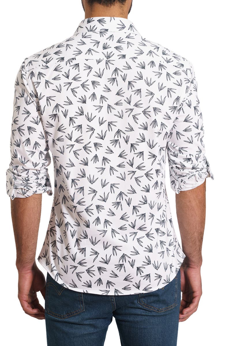 Jared Lang Trim Fit Leaf Print Button-Up Shirt, Alternate, color, White Floral