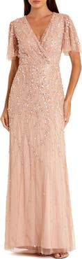 Mac Duggal Petite Embellished Flutter Sleeve Evening Gown