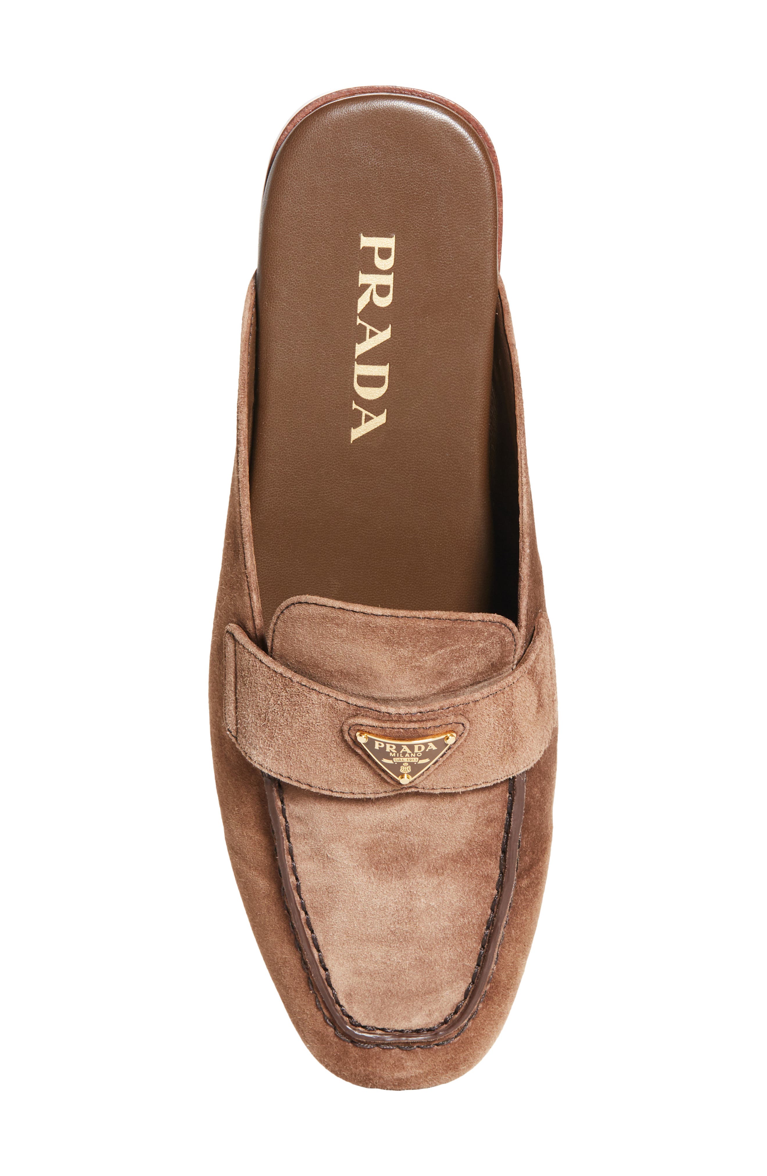 Prada Logo Loafer Mule, Alternate, color, Cannella