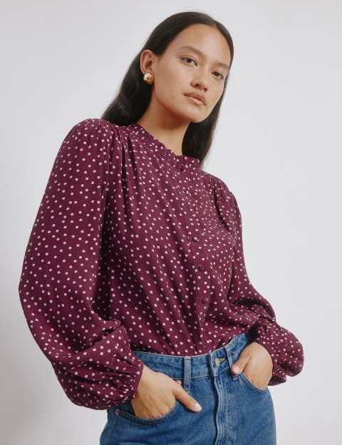 Long Sleeve Spot Print Blouse