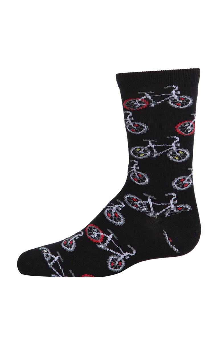 MeMoi Bicycle-Themed Novelty Crew Sock, Main, color, Black