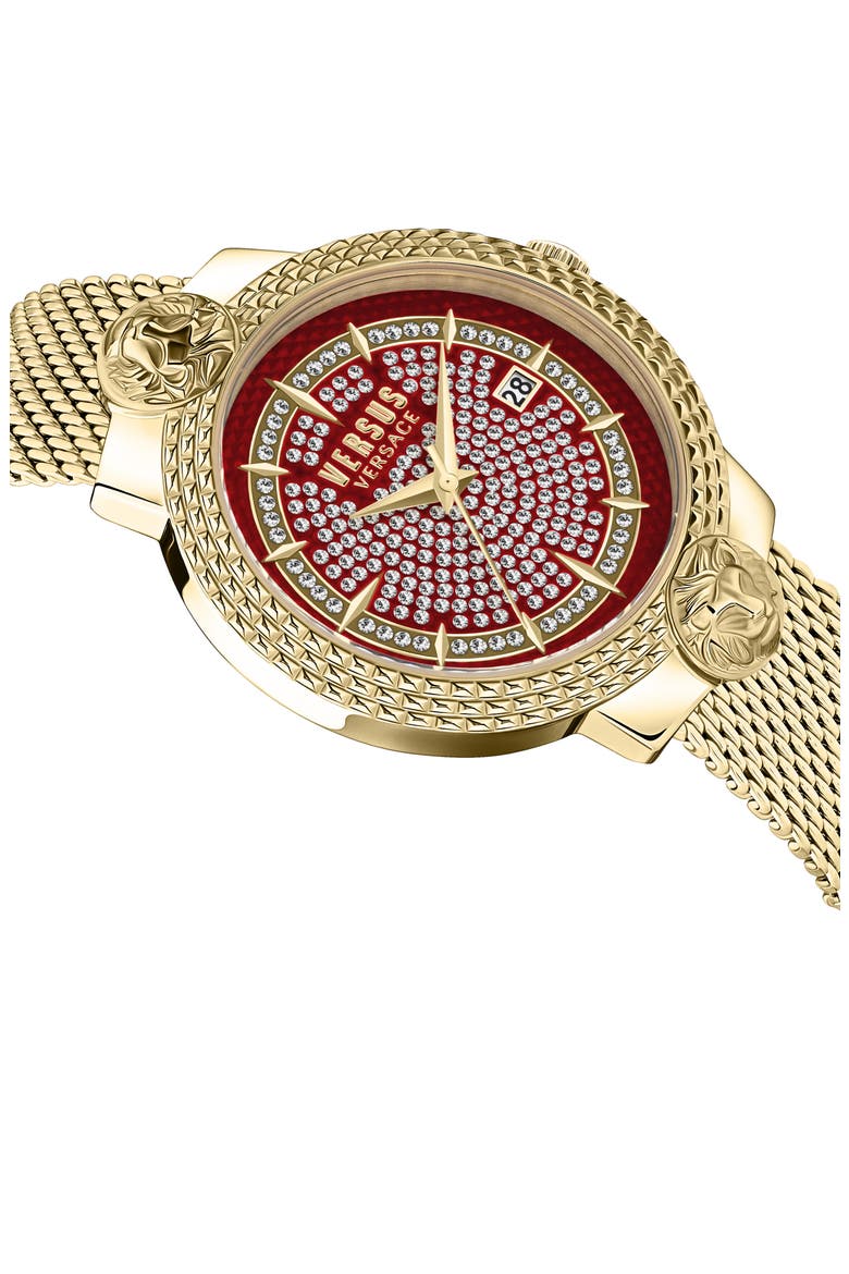 Mouffetard Swarovski Crystal Embellished Mesh Strap Watch, 38mm, Alternate, color, GOLD