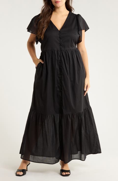 Brigid Flutter Sleeve Midi Dress (Plus)