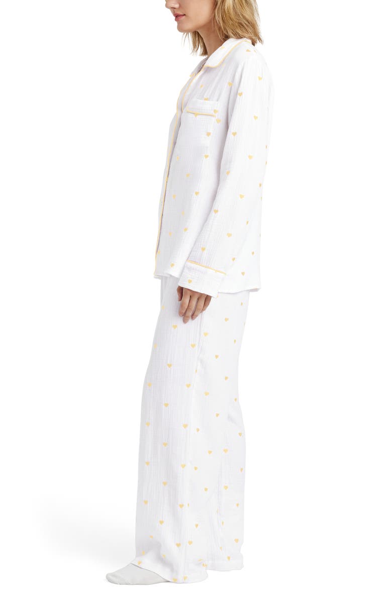 Splendid Lottie Love Cotton Gauze Pajamas, Alternate, color, White/ Limoncello