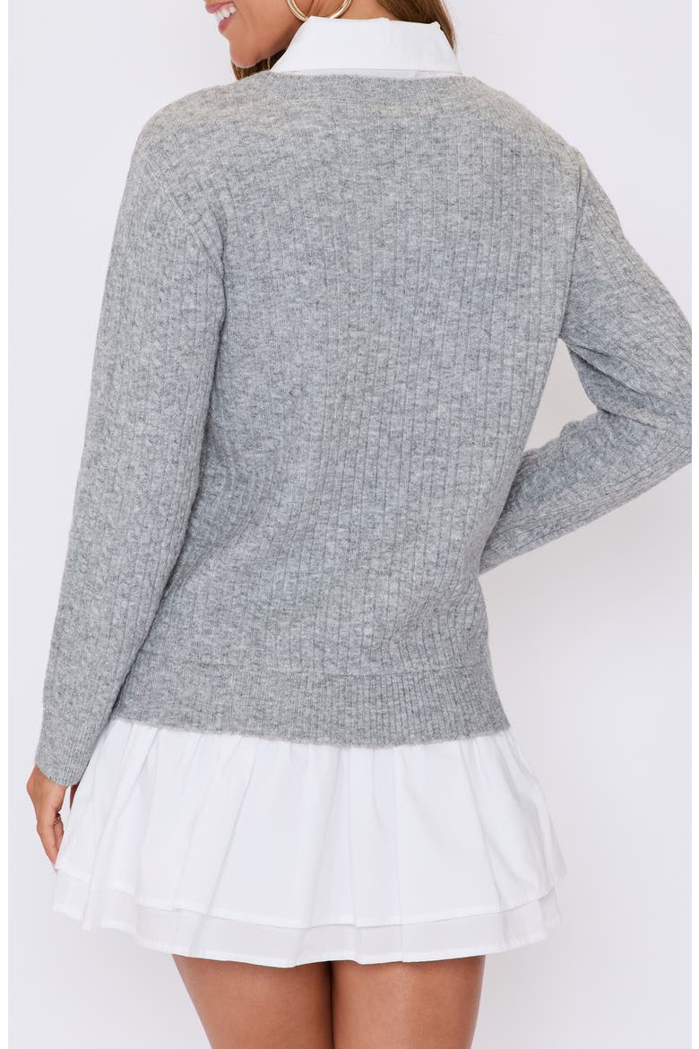 Modern Prep Layered Mixed Media Long Sleeve Minidress, Alternate, color, HEATHER GREY WHITE