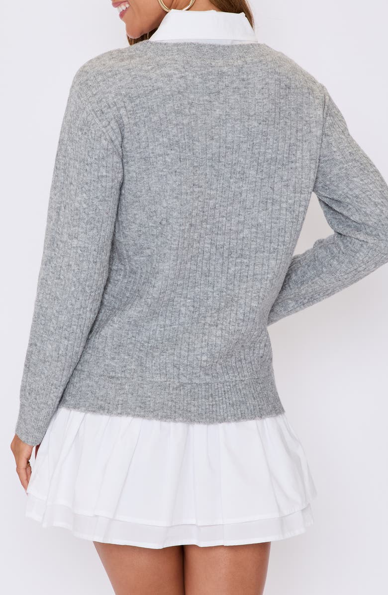 VICI Collection Modern Prep Layered Mixed Media Long Sleeve Minidress, Alternate, color, Heather Grey White