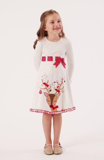 Bonnie Jean Kids' Reindeer Appliqué Long Sleeve Dress Nordstromrack
