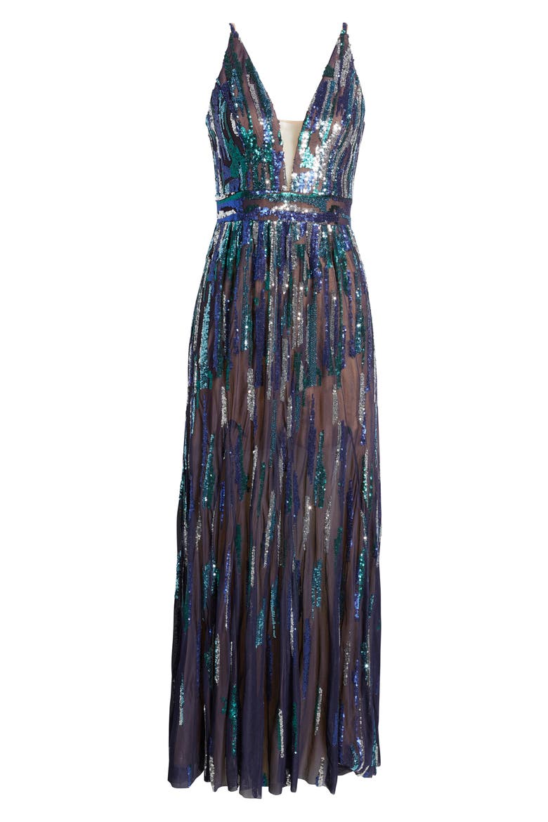 Samira Sequin Embellished Gown, Alternate, color, NAVY MULTI