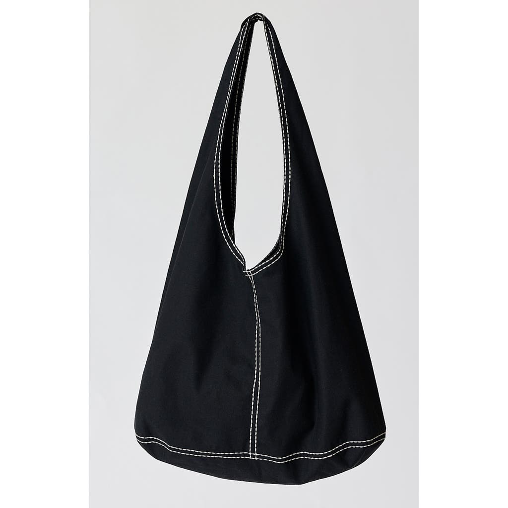 Shop Crescent Contrast Stitch Hobo Bag In Black