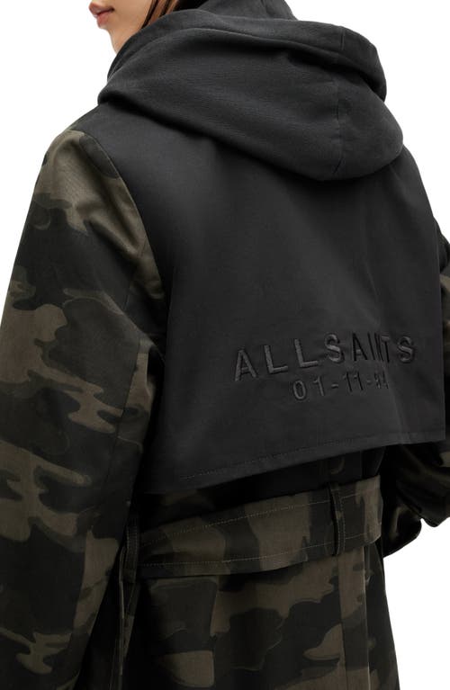 Allsaints Mixie Tie Waist Double Breasted Camo Trench Coat