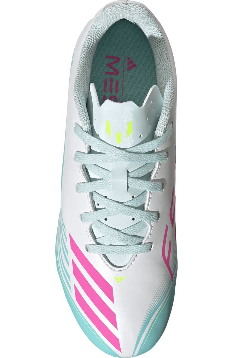 adidas Kids' F50 Messi Club Soccer Cleat, Alternate, color, White/ Lucid Pink/ Aqua